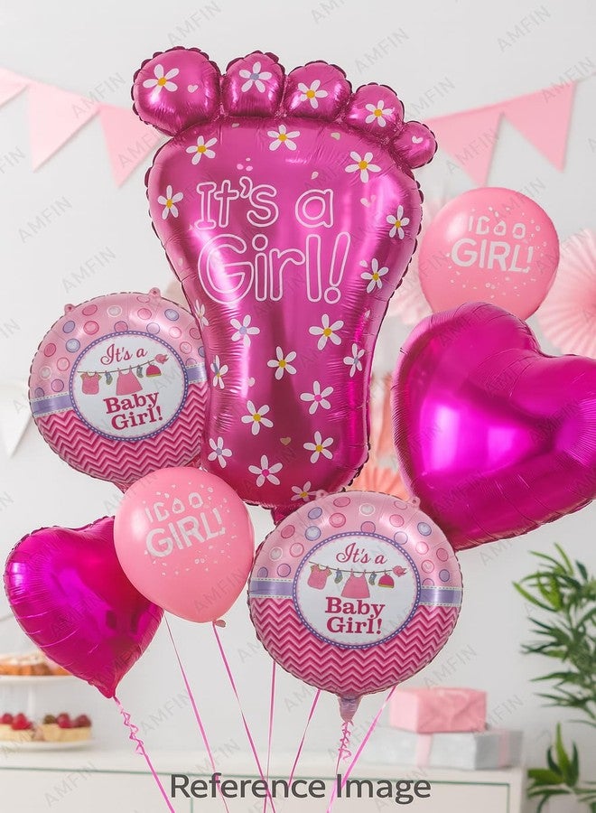 AMFIN (Pack of 7) Its A Girl Foil Balloon For Baby Shower Baby shower foil Balloons Welcome Baby Girl Balloon Baby photoshoot decoration items - Pink - Image 3